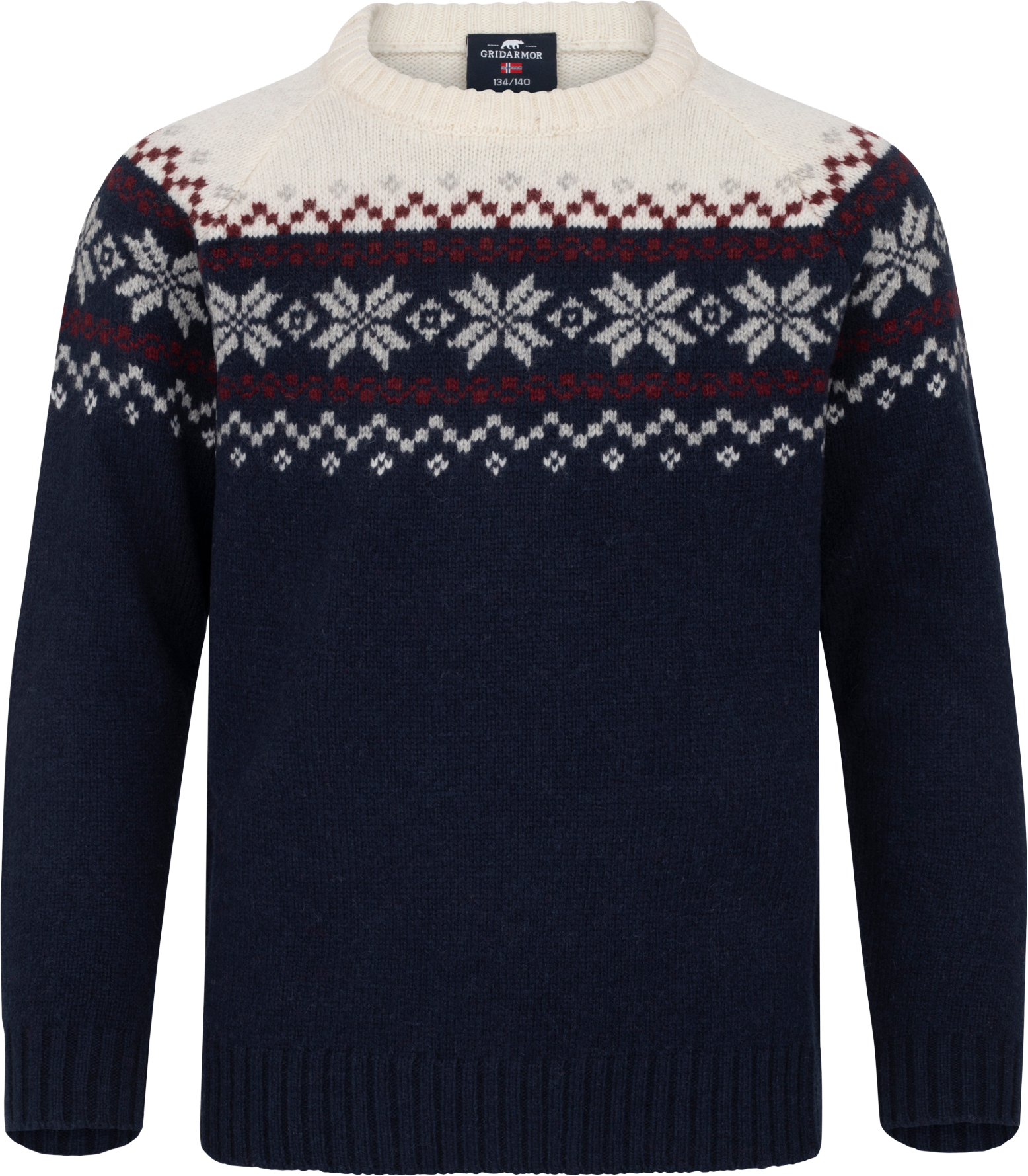 Gridarmor Kids' Snøkrystall Round Neck Ullgenser Navy Blazer/bright White