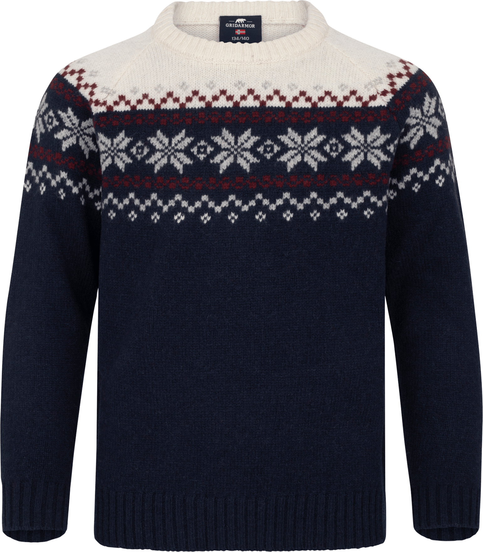 Gridarmor Kids' Snøkrystall Round Neck Ullgenser Navy Blazer/bright White