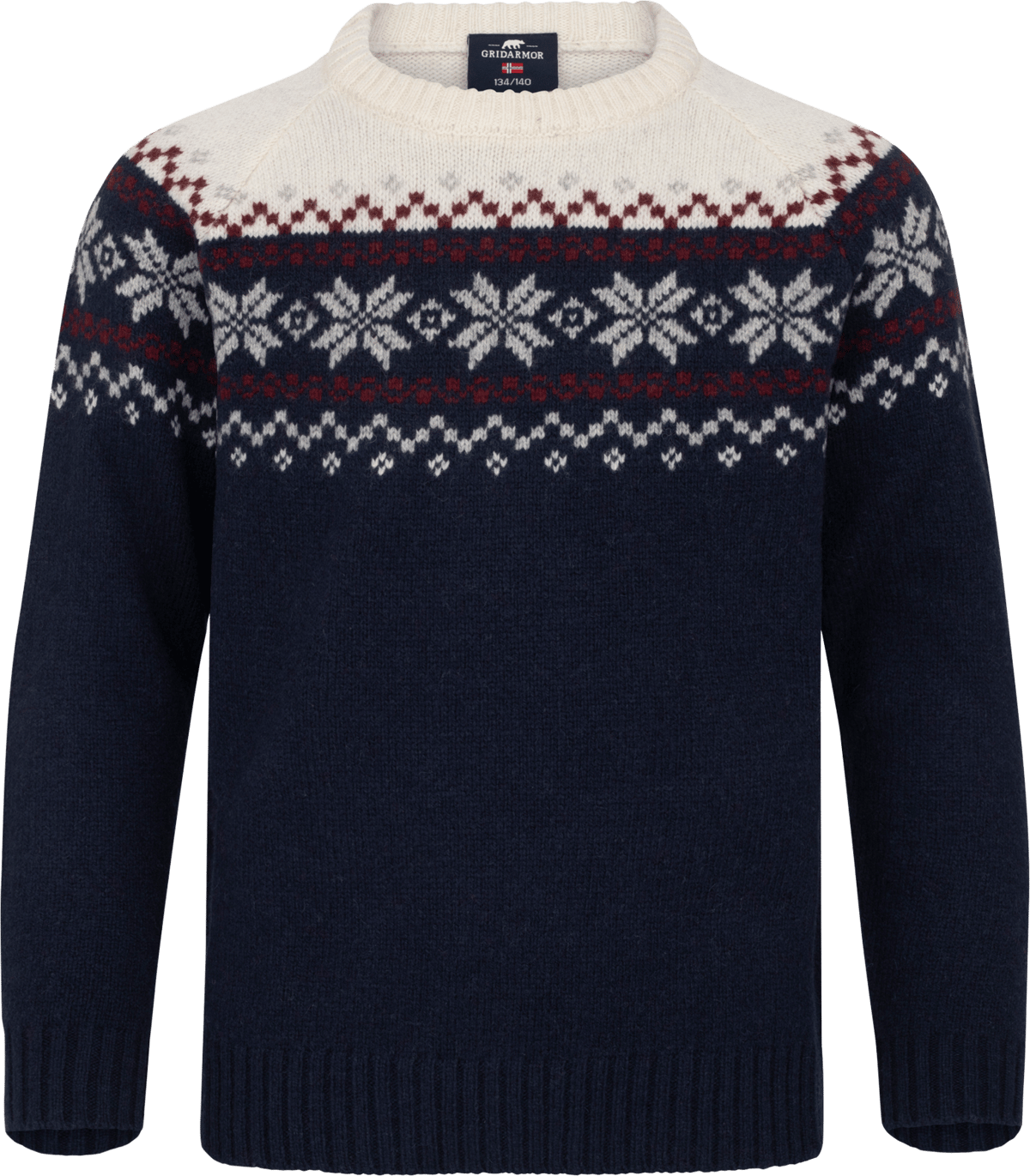 Gridarmor Kids' Snøkrystall Round Neck Ullgenser Navy Blazer/bright White