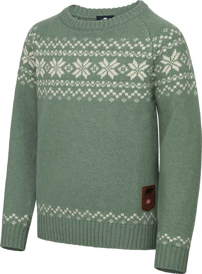 Gridarmor Kids' Snøkrystall Round Neck Ullgenser Green/white Gridarmor