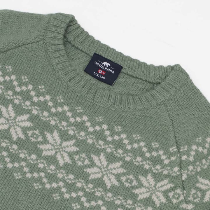 Gridarmor Kids' Snøkrystall Round Neck Ullgenser Green/white Gridarmor