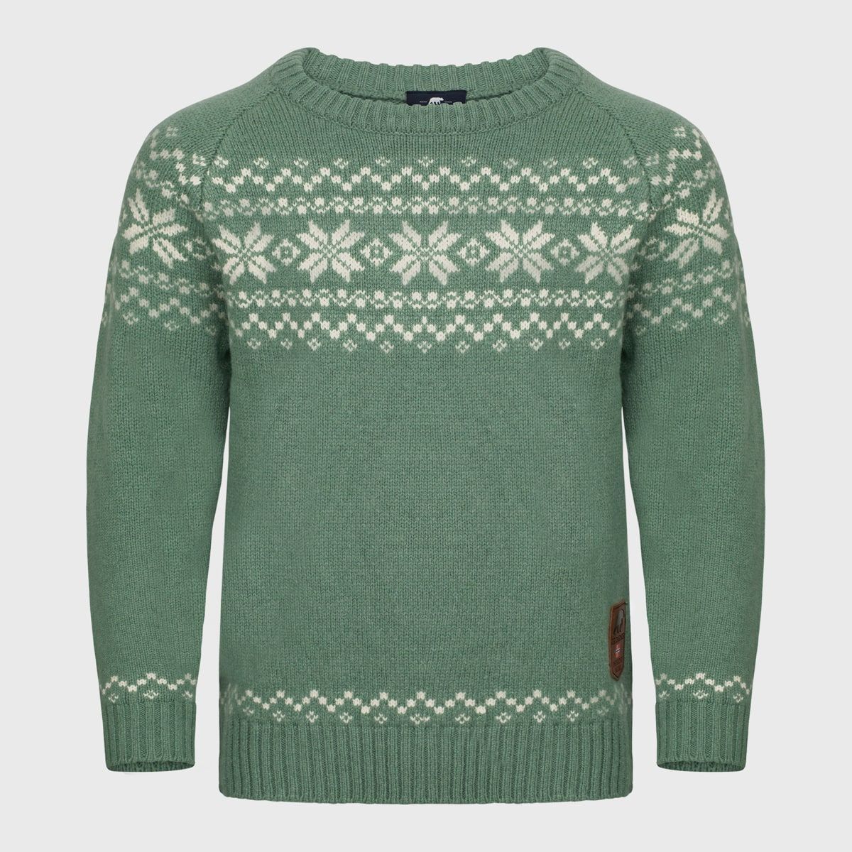 Gridarmor Kids' Snøkrystall Round Neck Ullgenser Green/white
