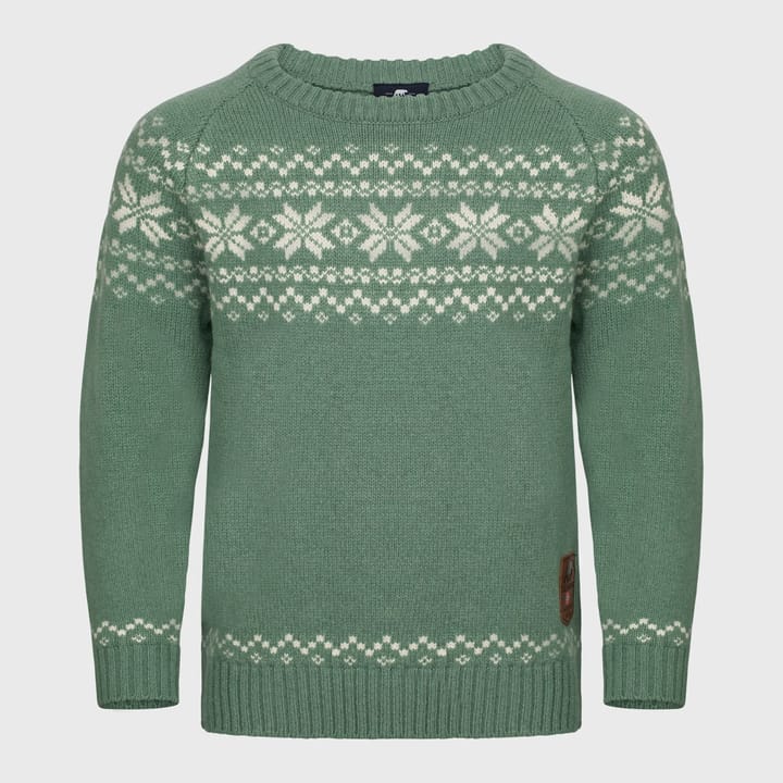 Gridarmor Kids' Snøkrystall Round Neck Ullgenser Green/white Gridarmor