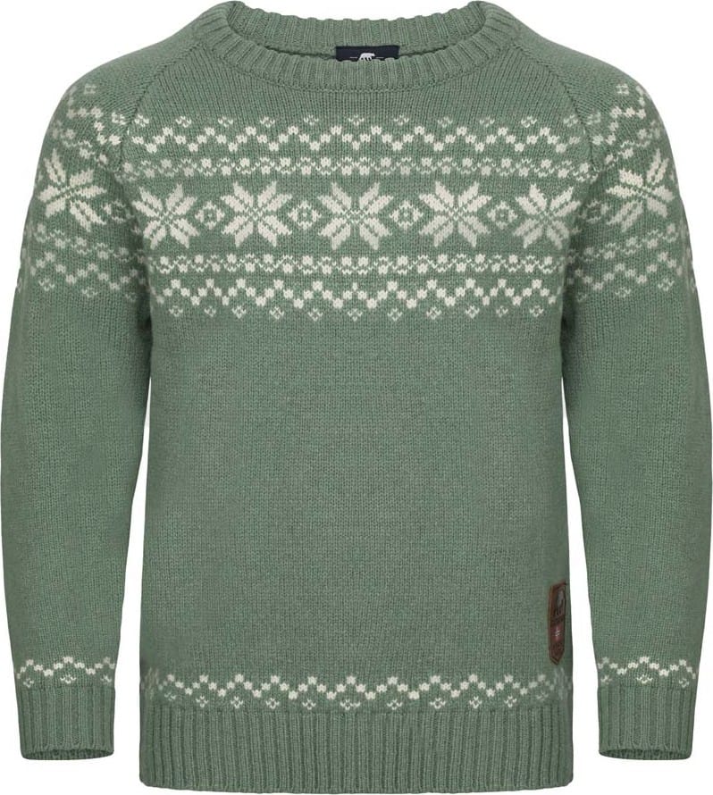 Gridarmor Kids' Snøkrystall Round Neck Ullgenser Green/white