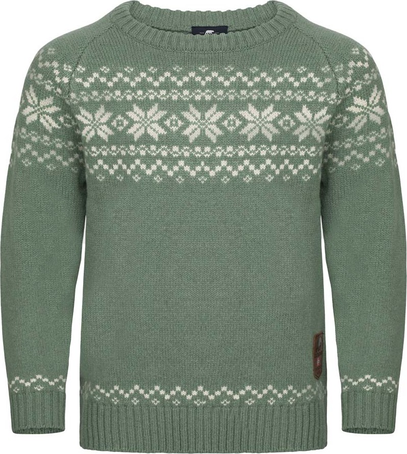 Gridarmor Kids' Snøkrystall Round Neck Ullgenser Green/white