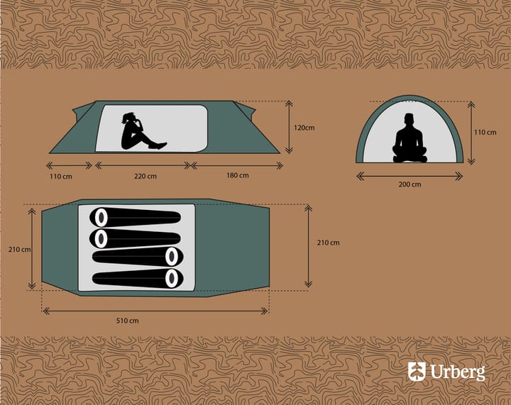 Urberg 4-Person Trekking Tunnel Tent G2 Kombu Green Urberg