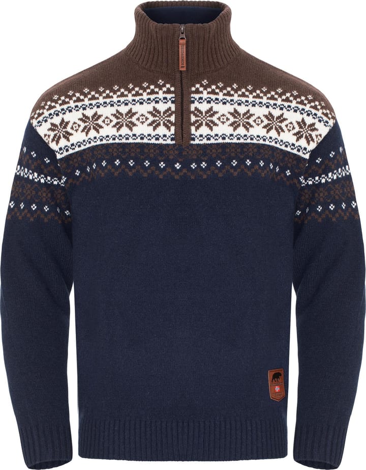 Gridarmor Men's Snøkrystall Half Zip Ullgenser Navy Blazer/bracken Gridarmor