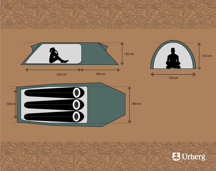 Urberg 3-Person Trekking Tunnel Tent 2,0 Kombu Green Urberg Urberg 3-Person Trekking Tunnel Tent 2,0 Kombu Green Urberg