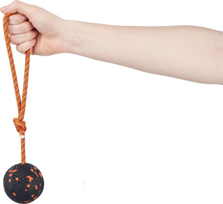 Non-stop Dogwear Dog Ball On Rope 60x60mm Orange/black Non-stop Dogwear