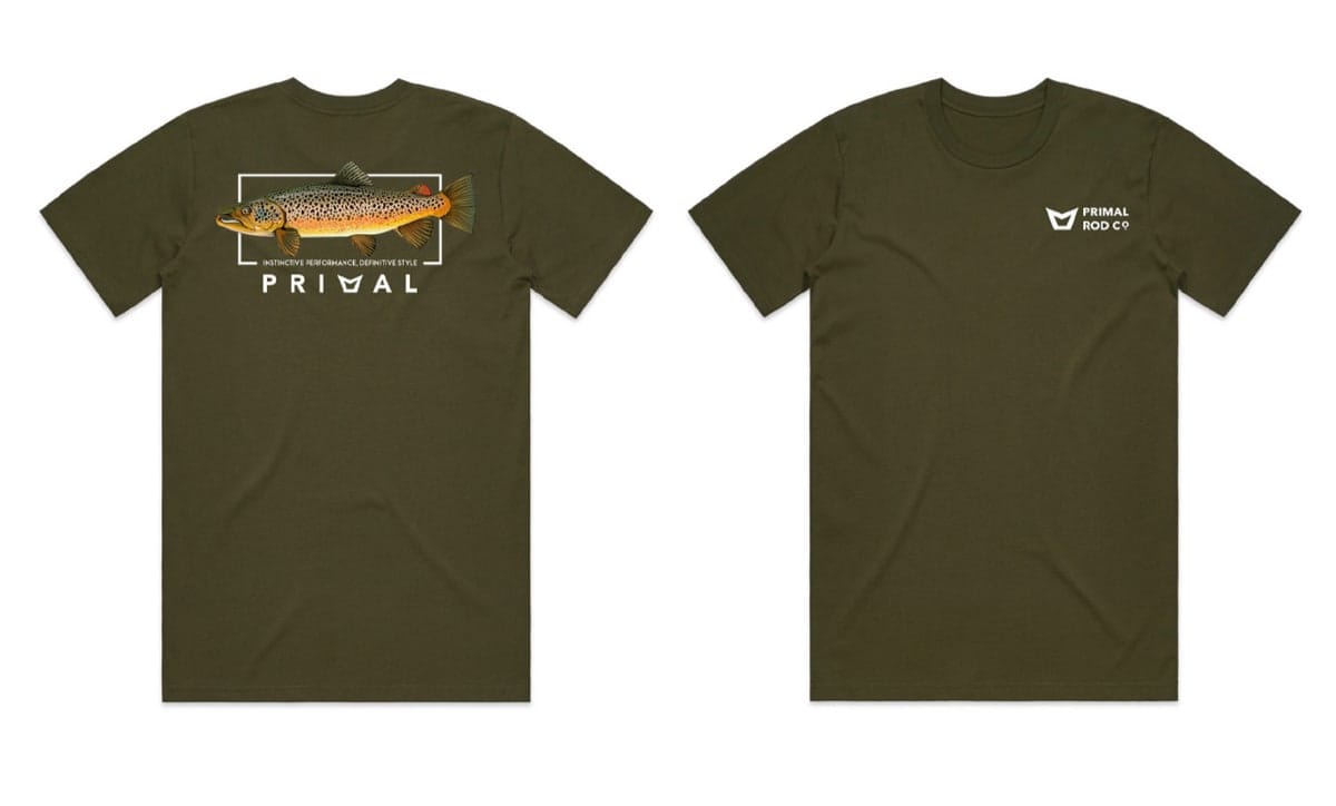 Primal Rod Co Artist Tee Brown Trout Olive