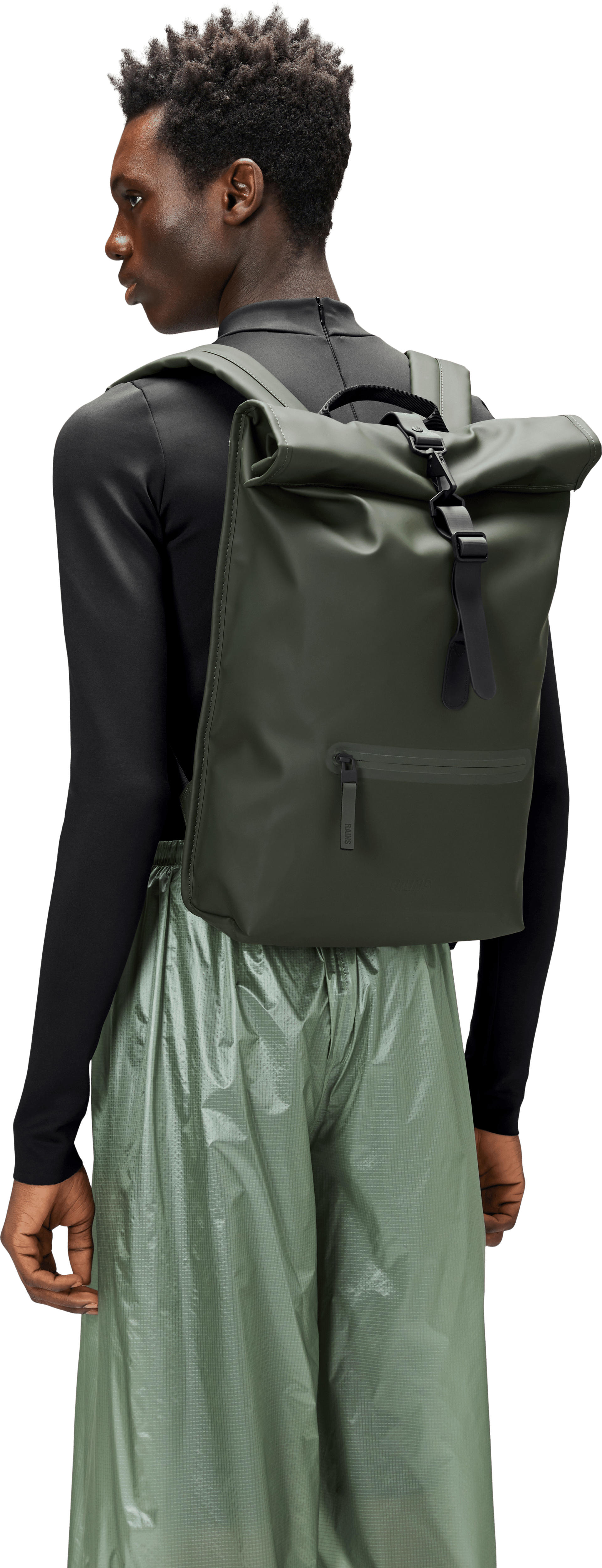 rains green man backpack for Women and Men - Fits 15" Laptop - Water Resistant Rucksack ensuring a tight closure Rains Texel tote backpack -