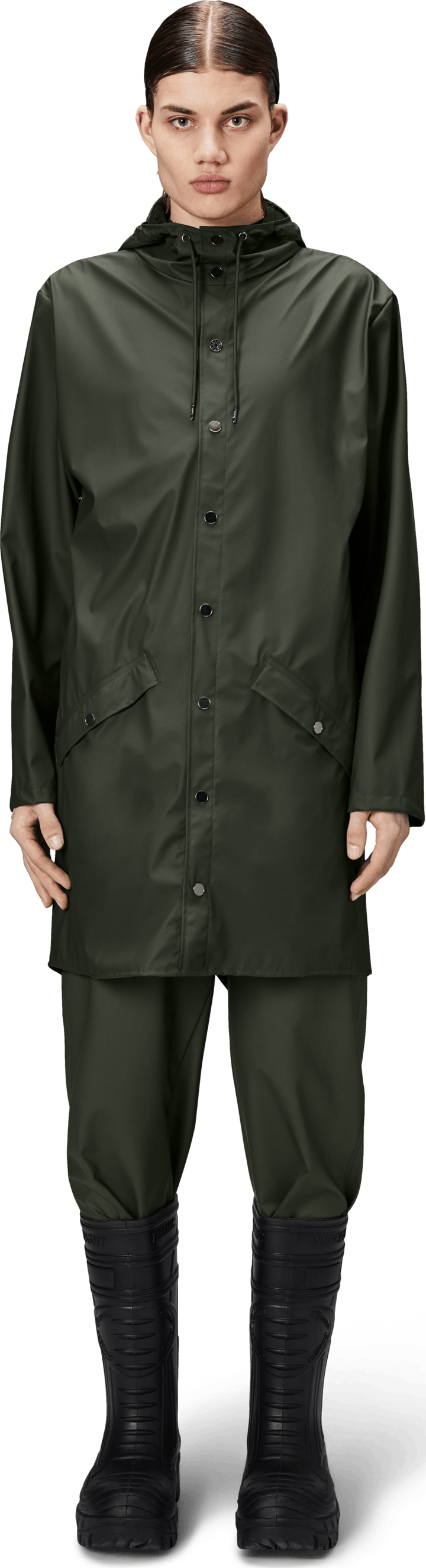 Rains Unisex Long Jacket Green Rains