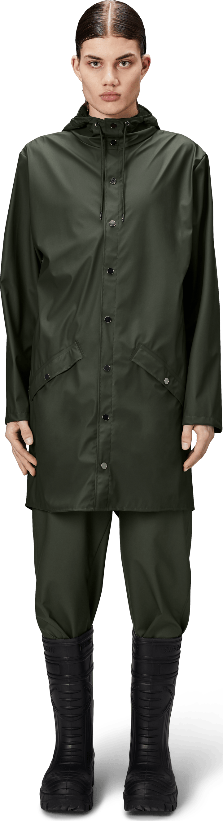 Rains Unisex Long Jacket Green Rains