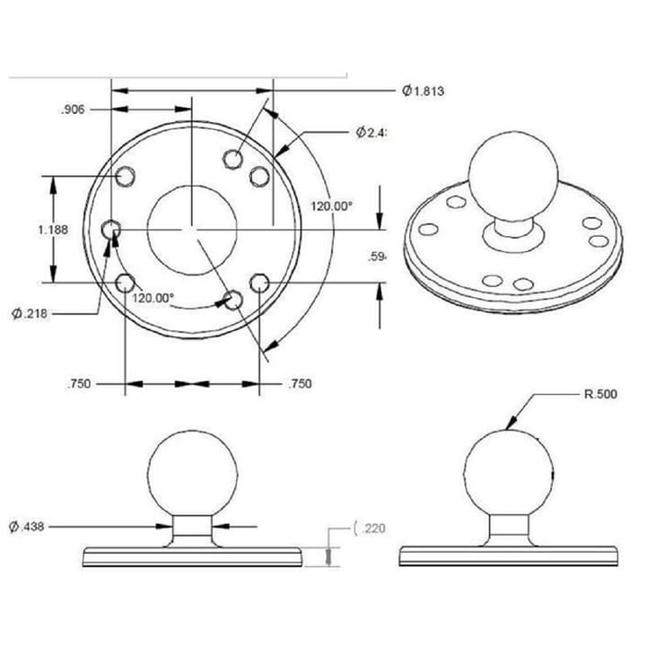 RAM Mounts Ram Round Plate With Ball B Size Kulebase I Størrelse B RAM Mounts RAM Mounts Ram Round Plate With Ball B Size Kulebase I Størrelse B RAM Mounts