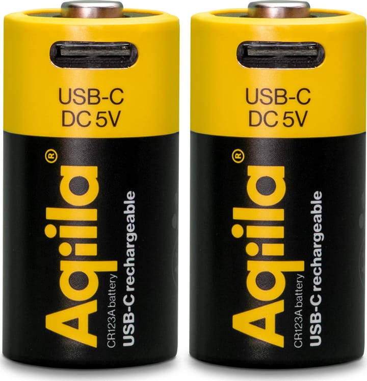 Aqiila USB-C Rechargeable CR123A Battery (3V / 750mAh) 2-pack Black Aqiila