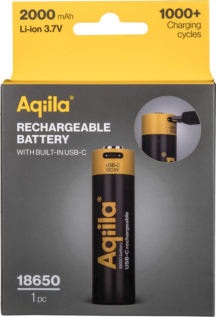 Aqiila USB-C Rechargeable 18650 Battery (3,7 V / 2000 mAh) 1-pack Black Aqiila
