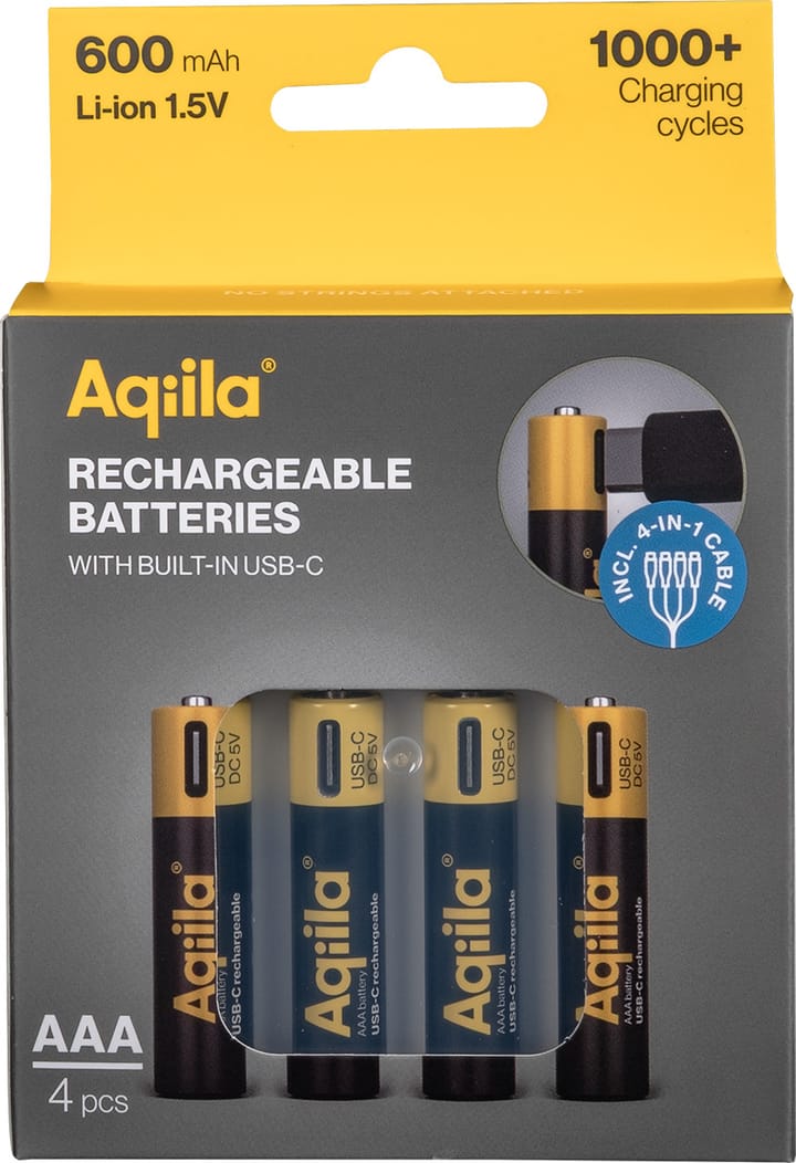 Aqiila USB-C Rechargeable AAA Battery (1,5 V / 600 mAh) 4-pack Black Aqiila