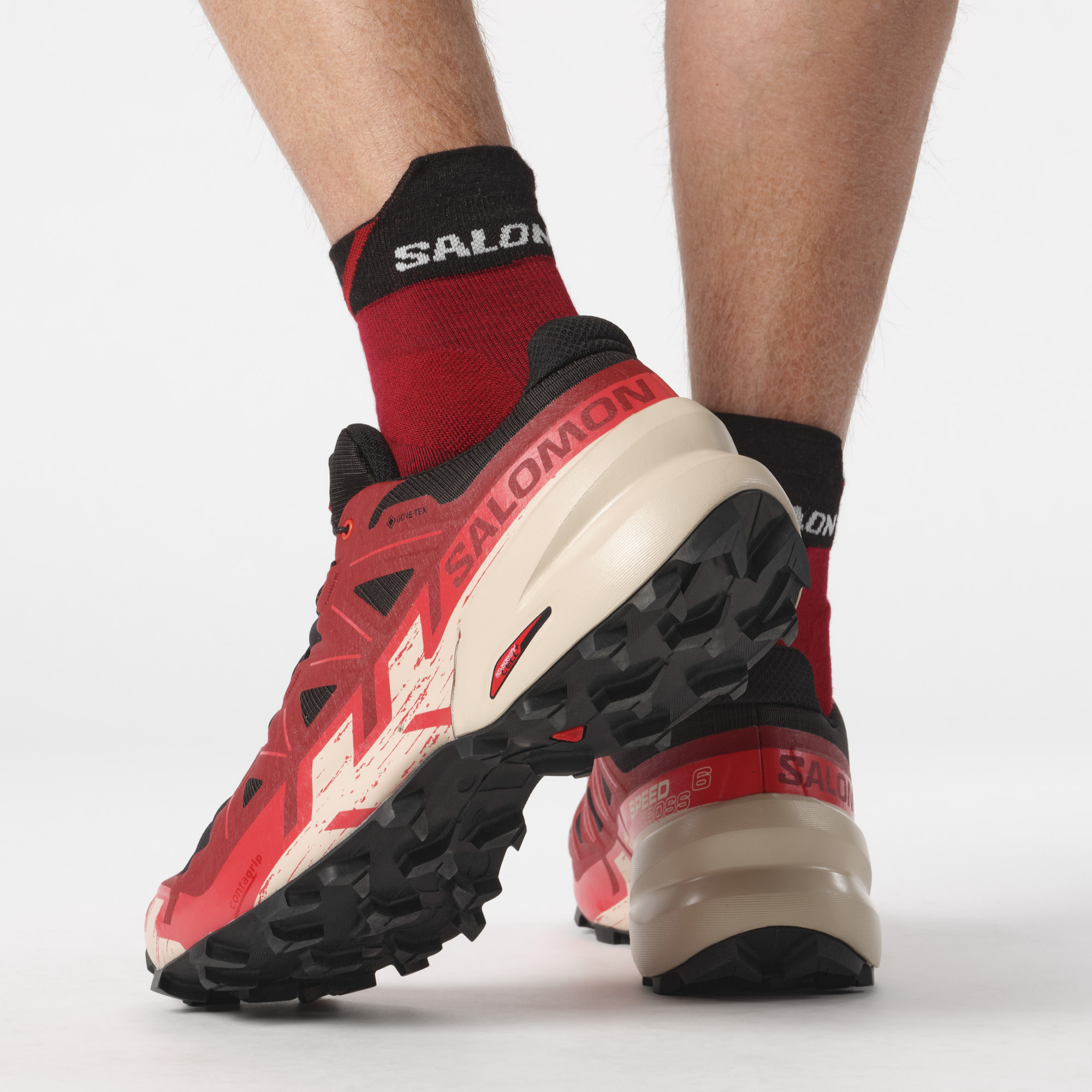 SALOMON-SPEEDCROSS 6 GTX BLACK/RED DALHIA/POPPY RED - Trail running shoes