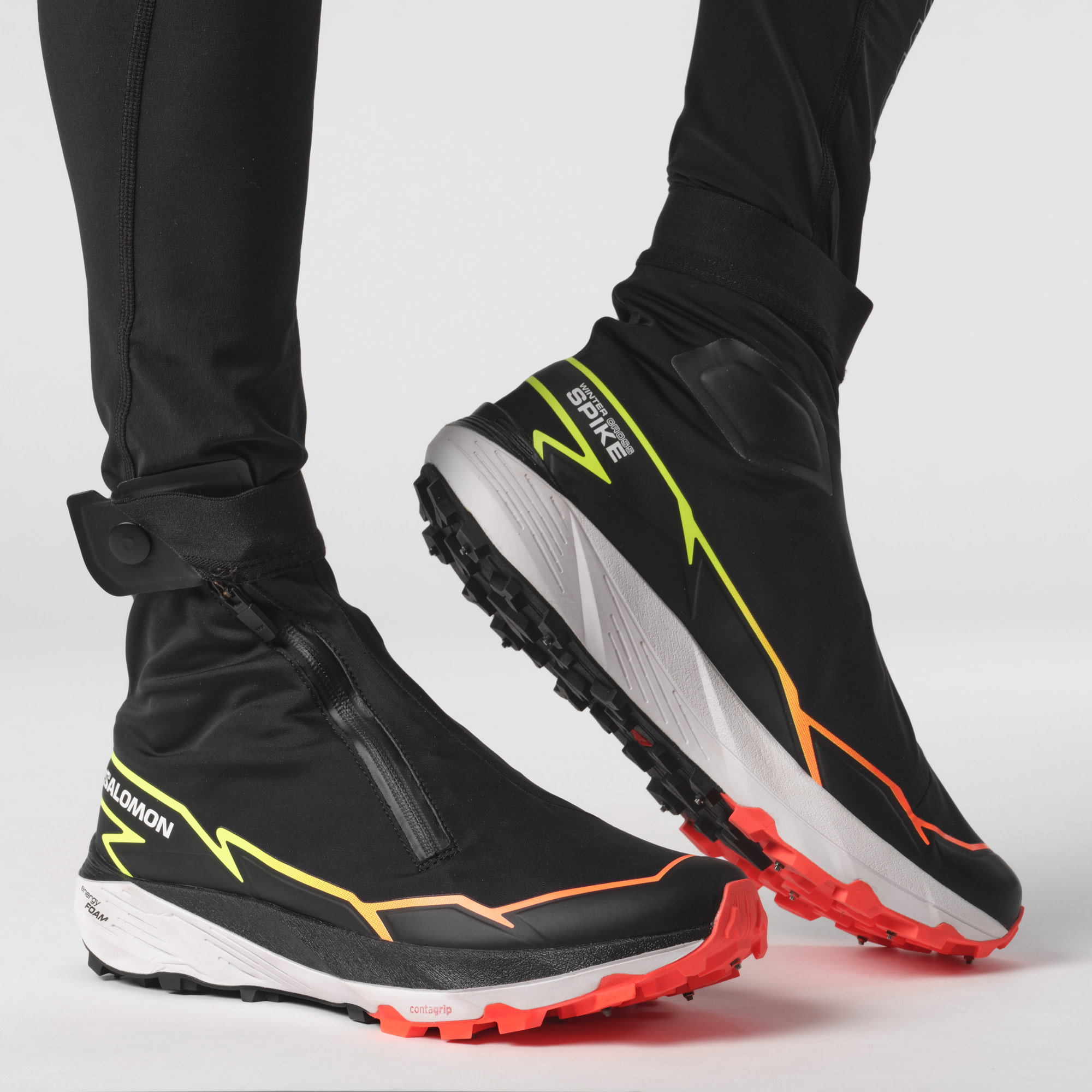 Salomon Unisex Winter Cross Spike Black/Fiery Coral/Safety Yellow