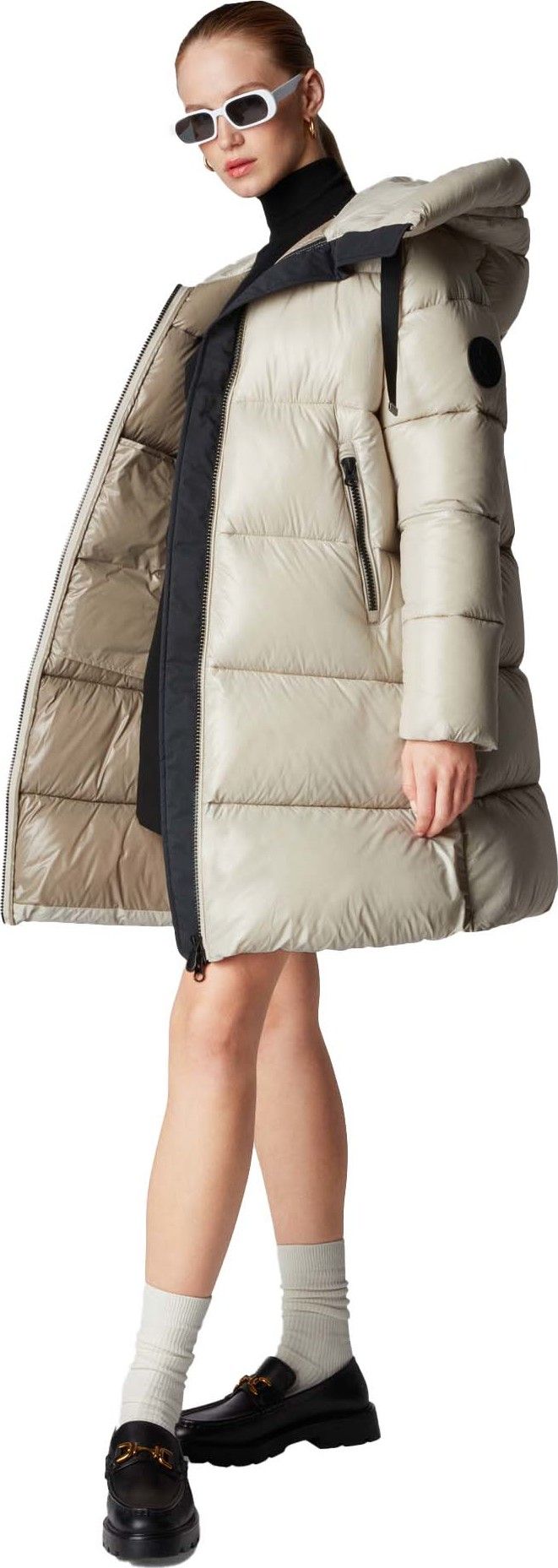 Save the Duck Women's Animal Free Long-Hooded Puffer Jacket Isabel Rainy Beige Save the Duck
