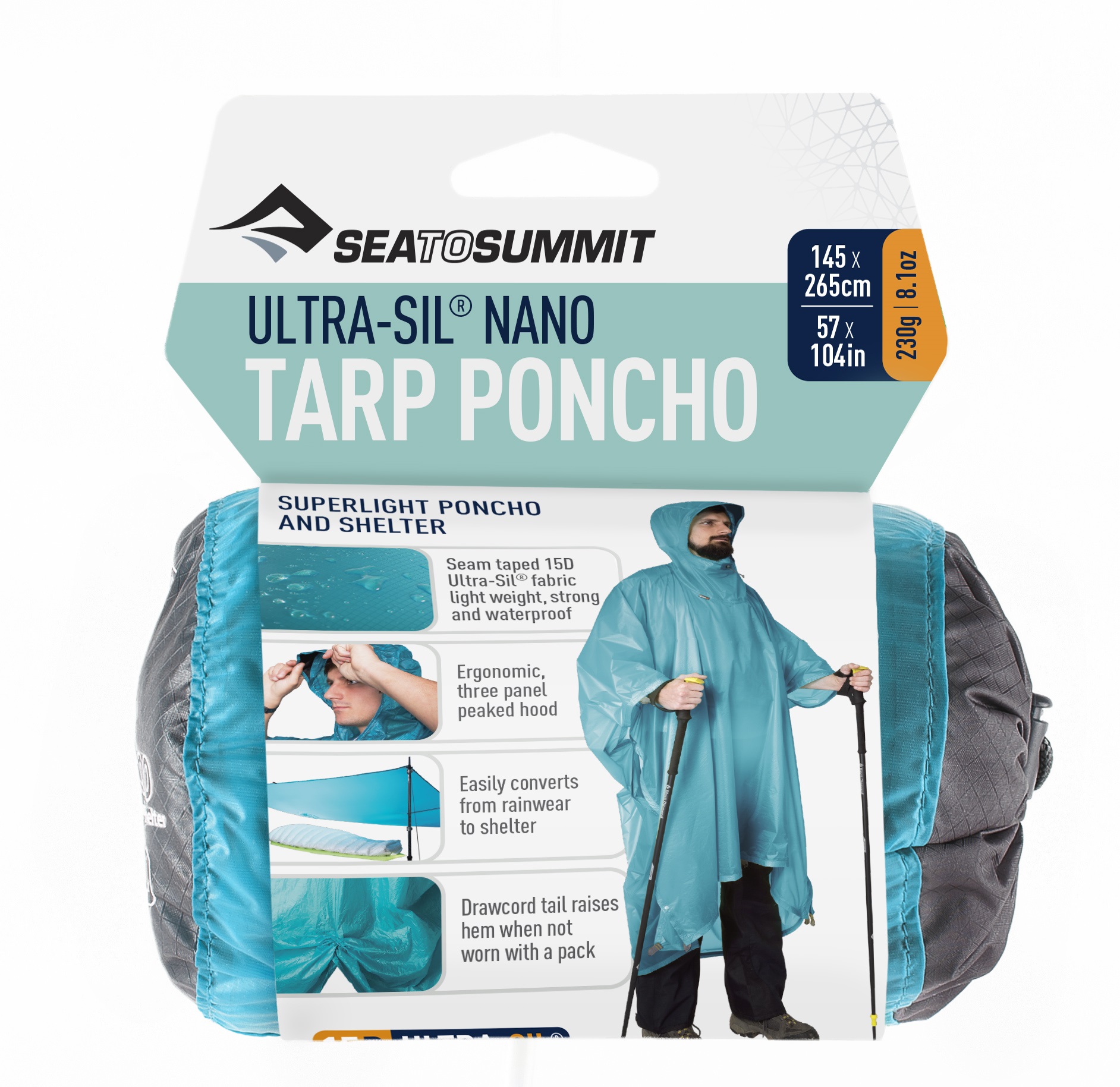 Sea To Summit Ultra Sil Nano Tarp Poncho Blue Sadetakit OneSize