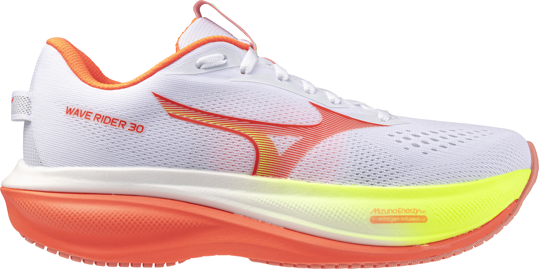 Mizuno Women´s Wave Rider 30 White/lava Orange/lime Pulp