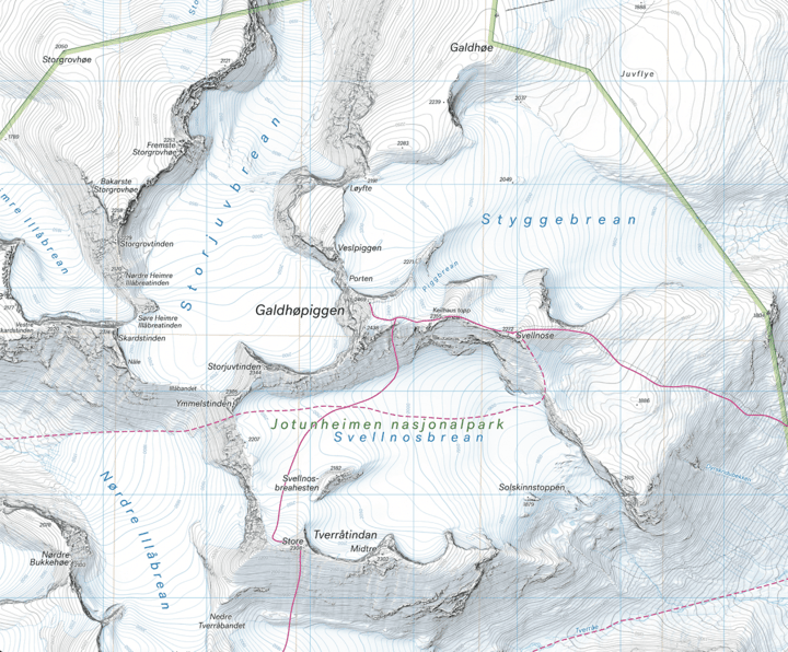 Calazo förlag Høgruta 1:25 000 Alpine map Calazo förlag