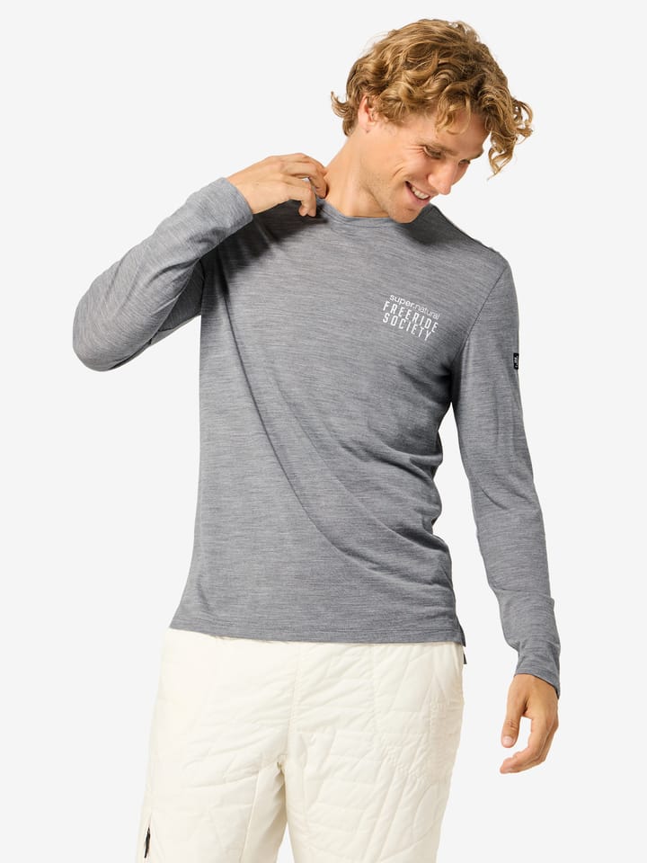 super.natural Men's Freeride Society Long Sleeve Cashmere Grey Melange/various super.natural