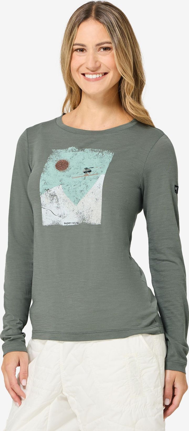 super.natural Women´s Ski Jump Long Sleeve Eucalyptus/various super.natural