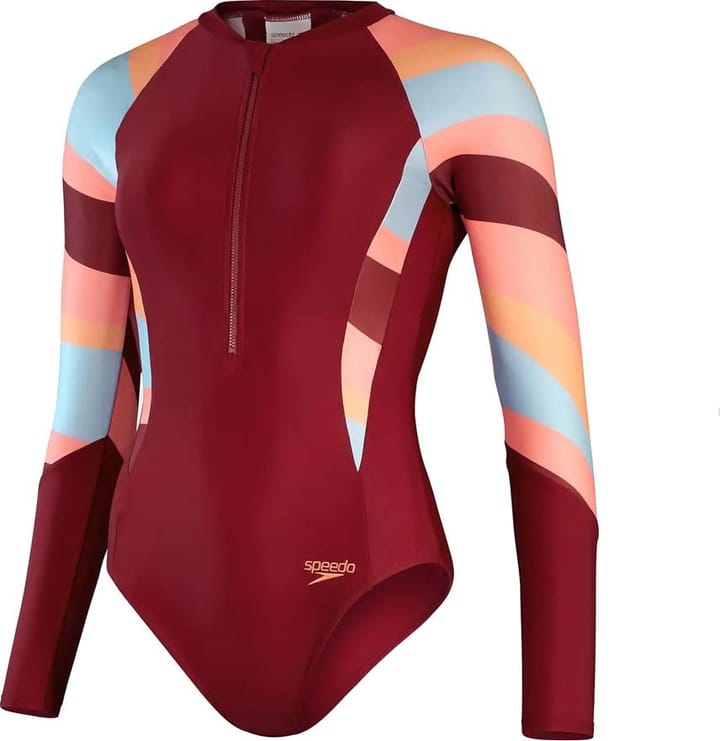 Speedo Women's Long Sleeve Swim Suit Oxblood/Coral Speedo