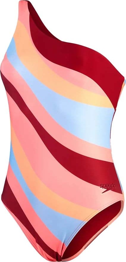 Speedo Women's Printed Asymmetric 1 Piece Oxblood/Coral Speedo