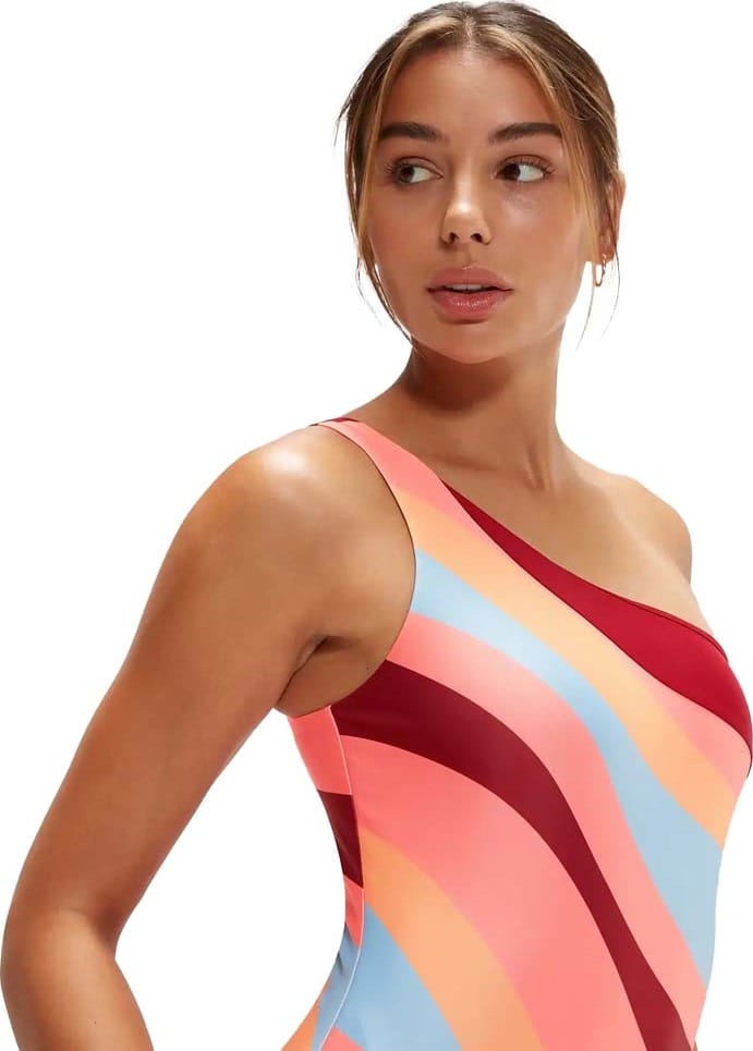 Speedo Women's Printed Asymmetric 1 Piece Oxblood/Coral Speedo
