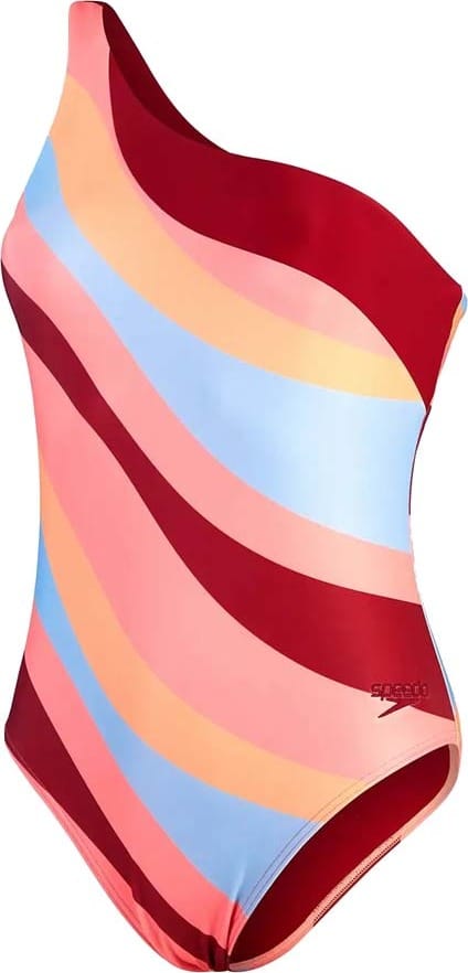 Women's Printed Asymmetric 1 Piece Oxblood/Coral Speedo