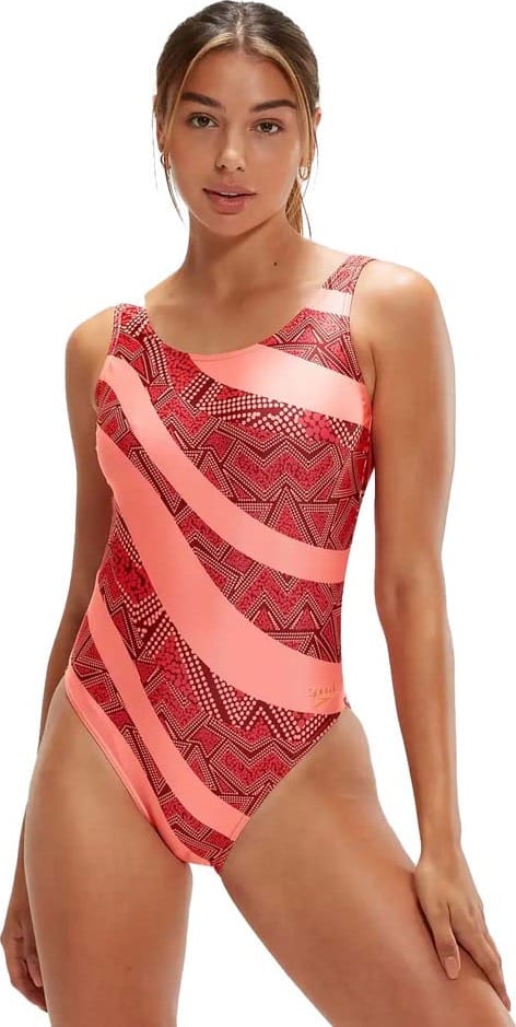 Speedo Women's Printed Deep U-Back Oxblood/Coral Speedo
