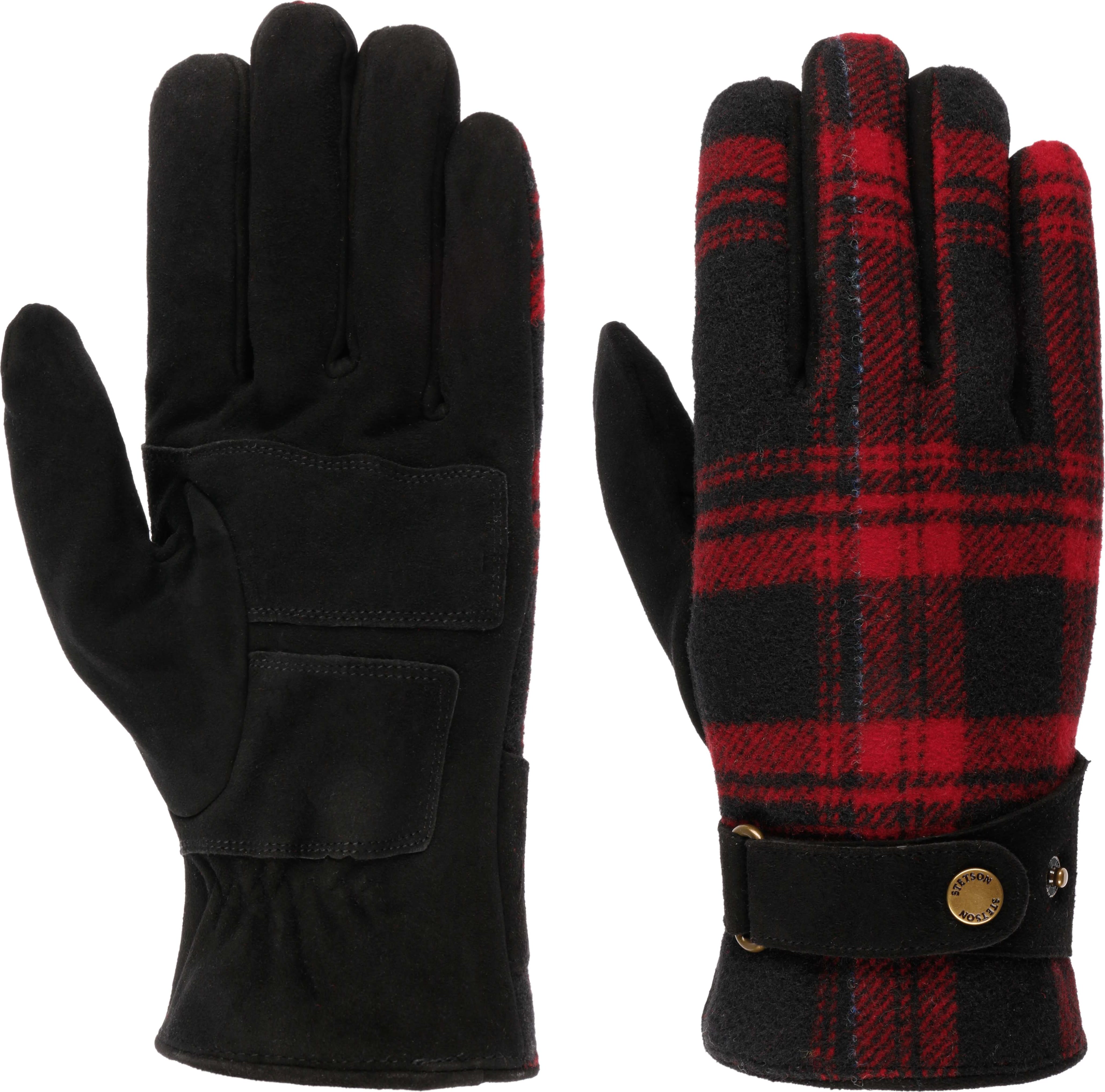 Stetson Men’s Gloves Goat Suede/Shadow Plaid Black/Red