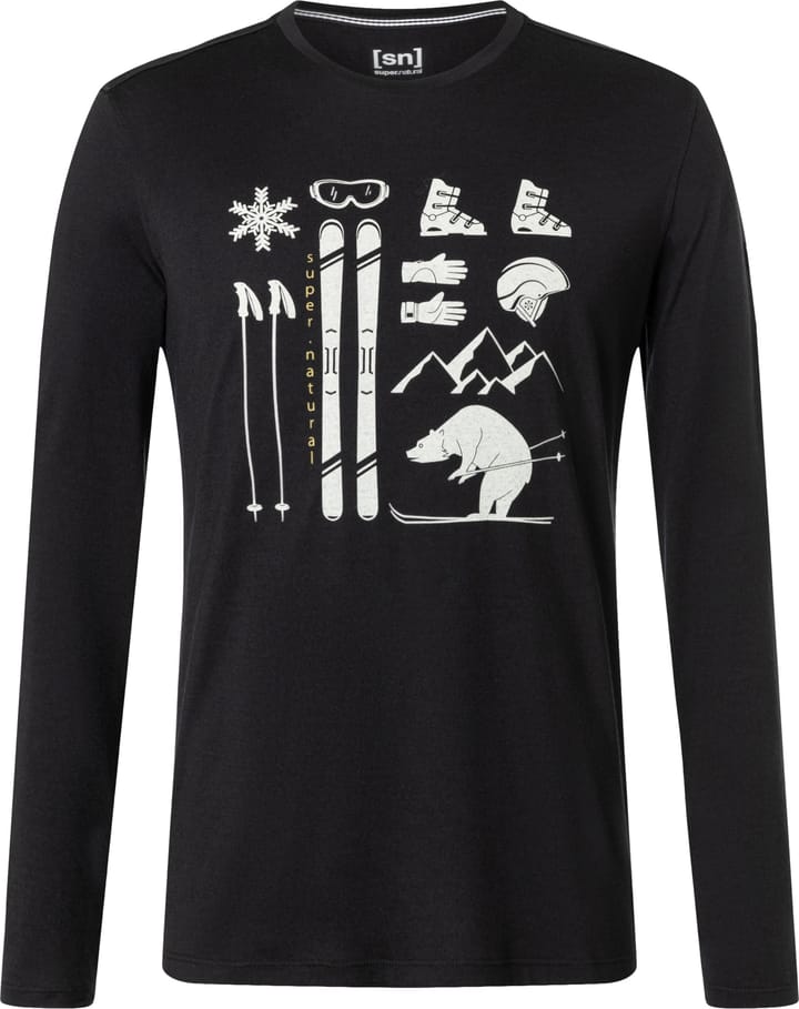 super.natural Men's Skiing Bear Long Sleeve Jet Black/Feather Grey/Gold Flake super.natural