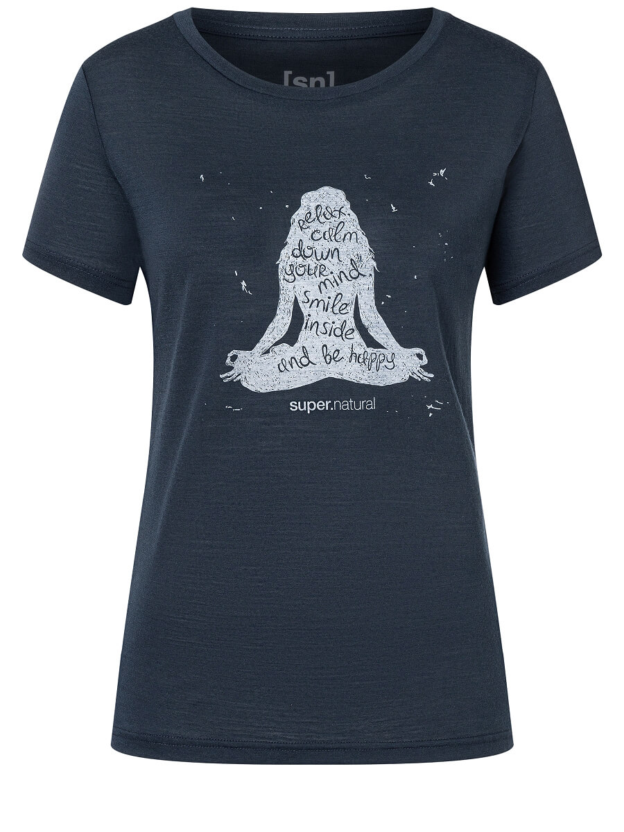 super.natural Women's Be Happy Tee Blueberry/Vapor Grey S, Blueberry/Vapor Grey