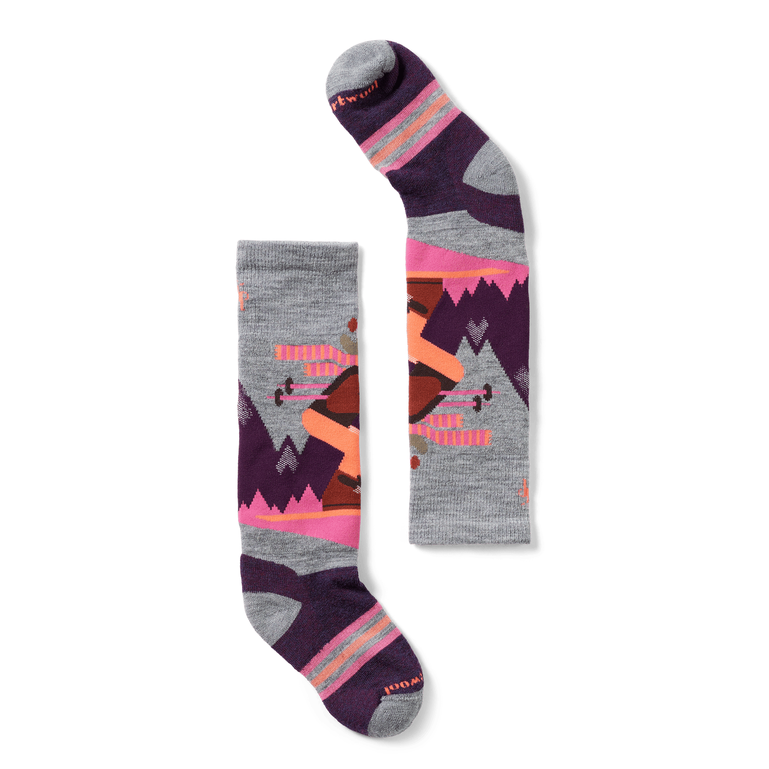 Smartwool Kids' Wintersport Full Cushion Mountain Moose Pattern OTC Socks Light Gray/Pink