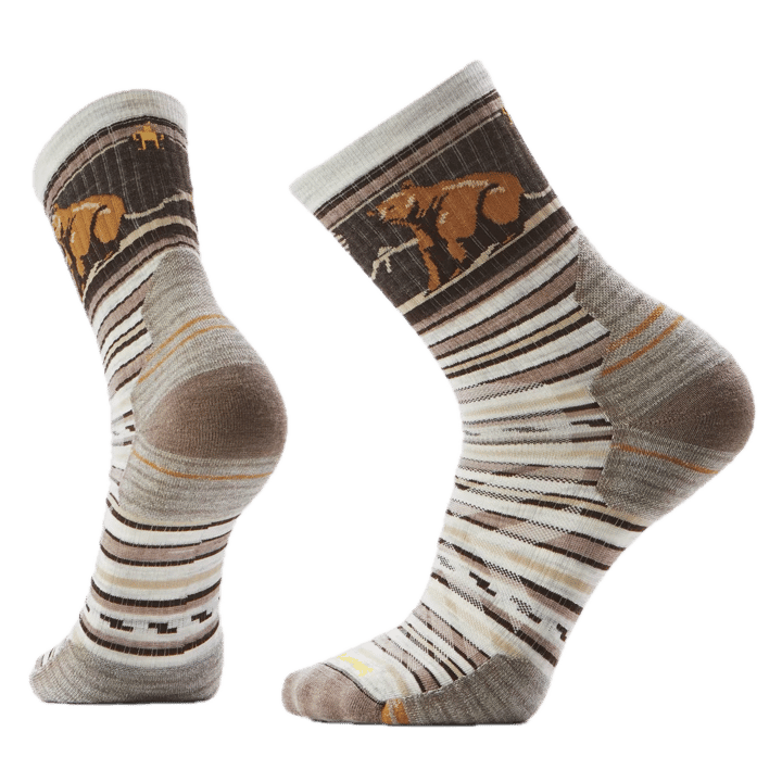 Smartwool Hike Targeted Cushion Bear Stripe Pattern Mid Crew Socks Ash Smartwool