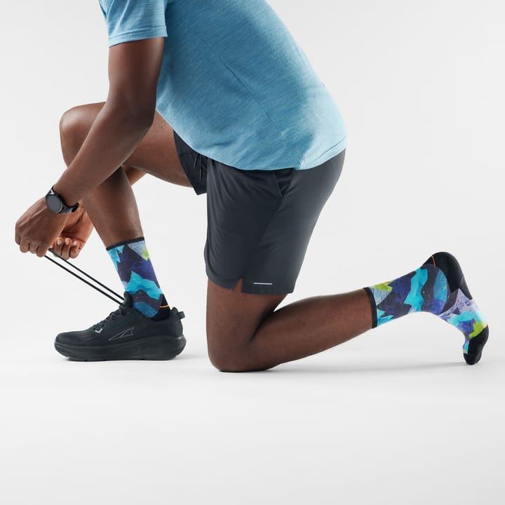 Smartwool Trail Run Summit Sector Print Crew Socks Targeted Cushion Nightfall Blue Smartwool