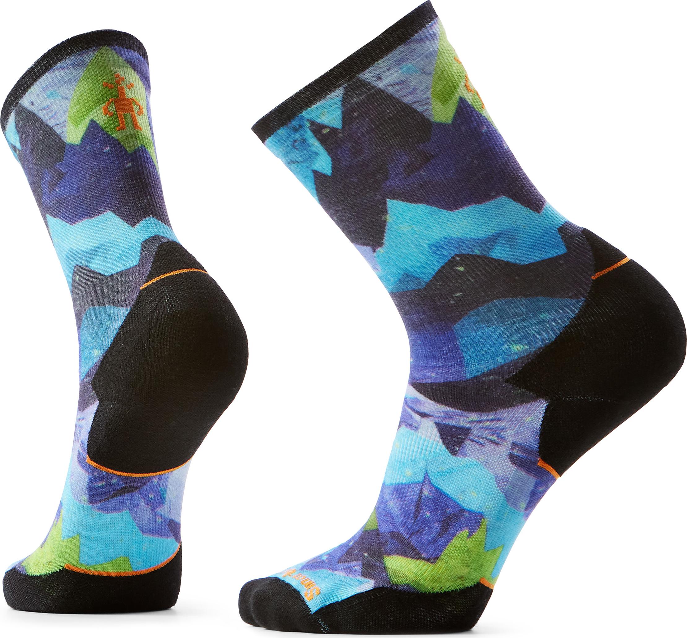 Smartwool Trail Run Summit Sector Print Crew Socks Targeted Cushion Nightfall Blue