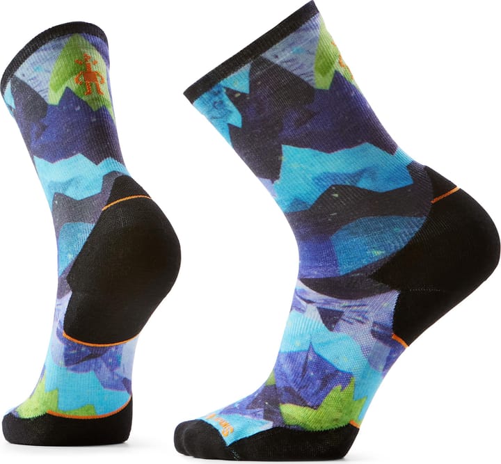 Smartwool Trail Run Summit Sector Print Crew Socks Targeted Cushion Nightfall Blue Smartwool