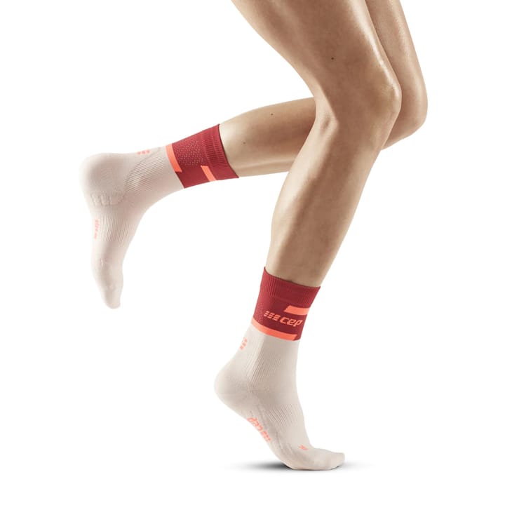 CEP Women's The Run Socks, Mid Cut Red/Off White CEP