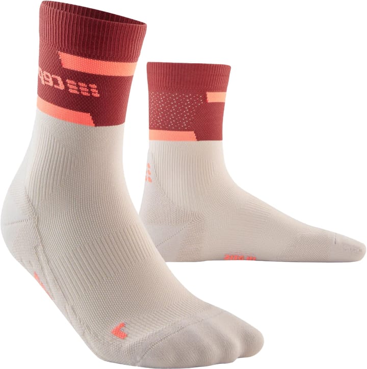 CEP Women's The Run Socks, Mid Cut Red/Off White CEP