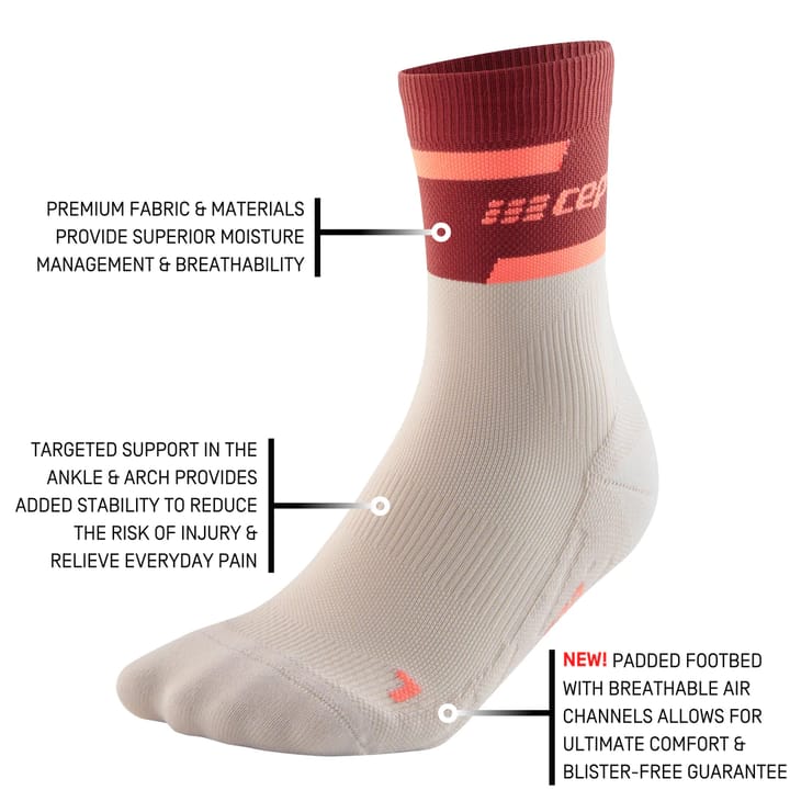 CEP Women's The Run Socks, Mid Cut Red/Off White CEP