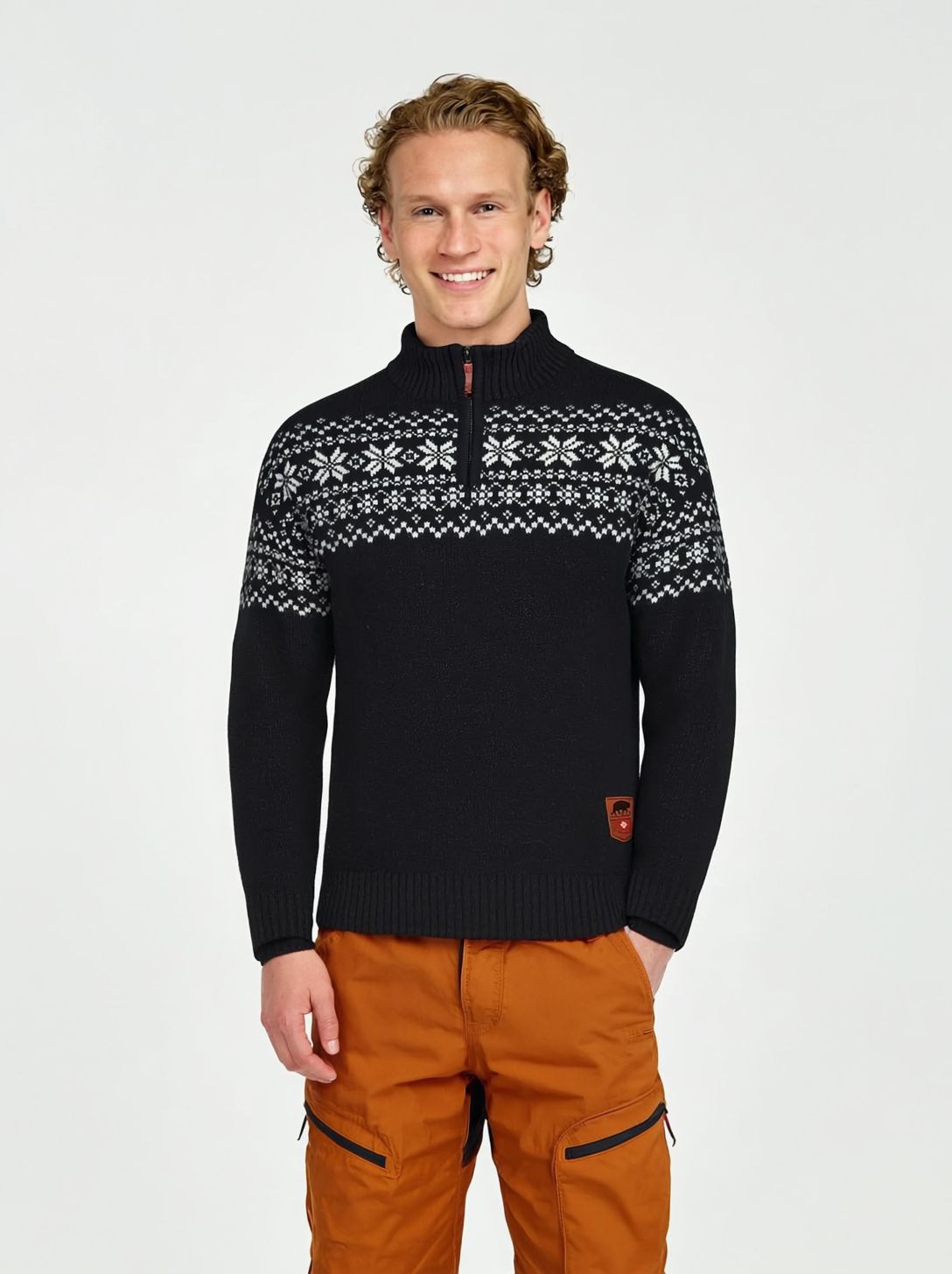 Gridarmor Men's Snøkrystall Half Zip Ullgenser Black/White