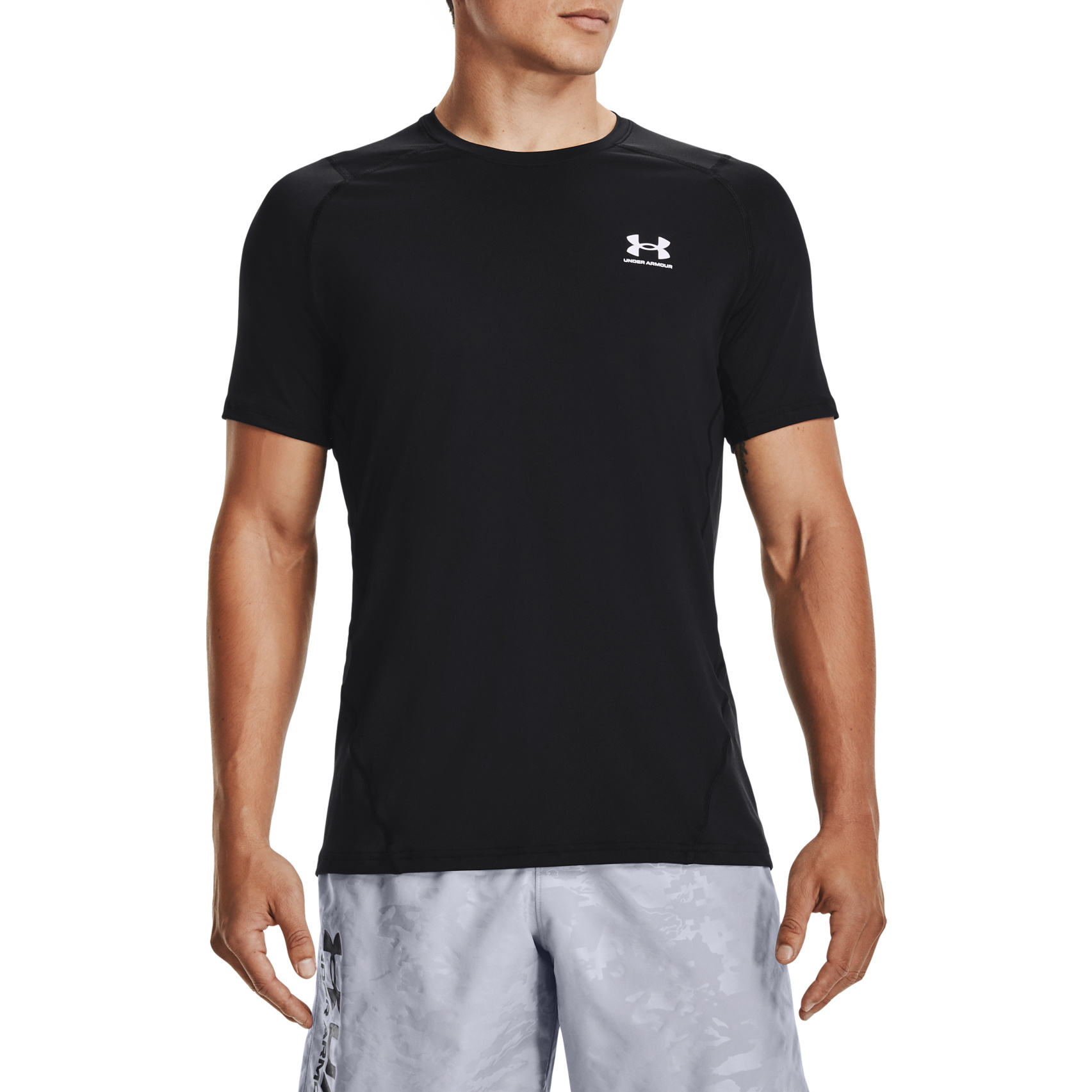 Men’s UA HG Armour Fitted Short Sleeve Black/White