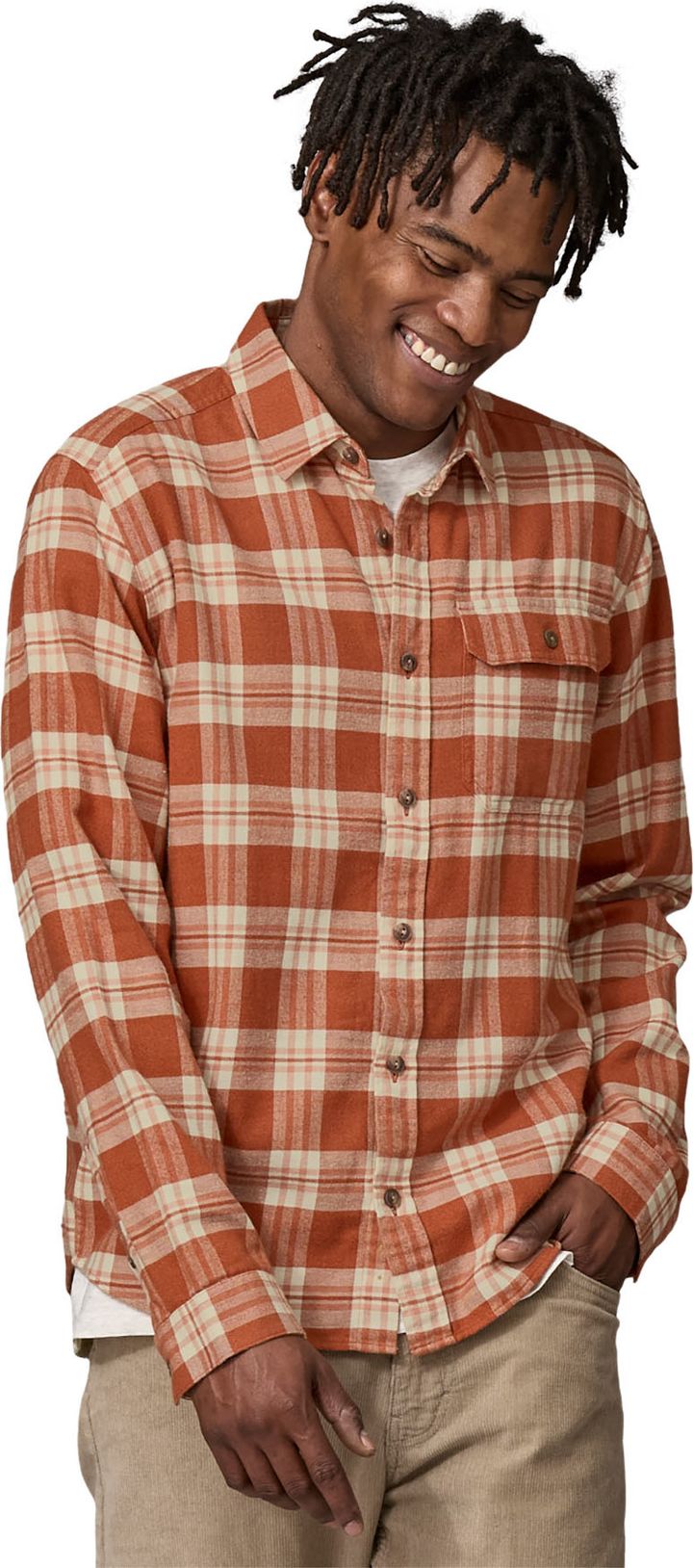 Patagonia Men's Long-Sleeved Lightweight Fjord Flannel Shirt Base Camp: Burnished Red Patagonia