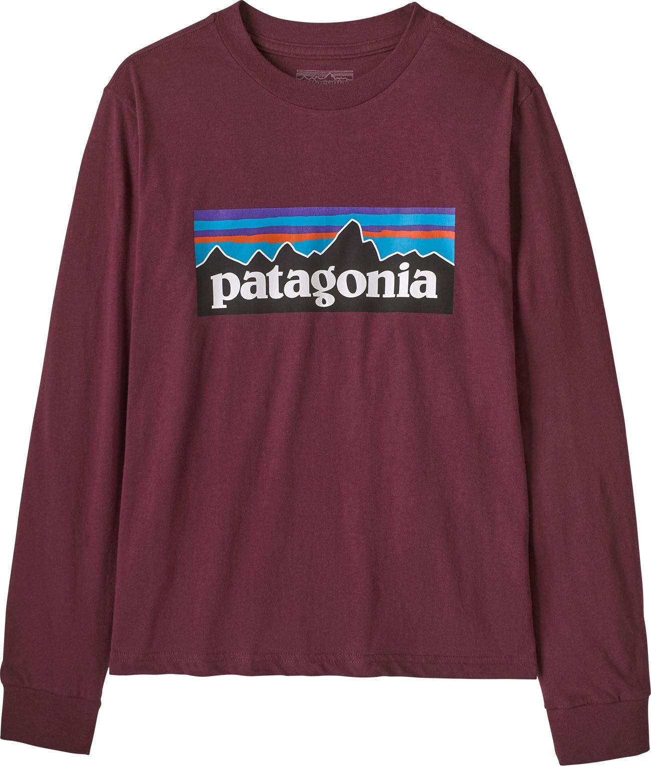 Patagonia Kids' Long-Sleeved P-6 Logo T-Shirt Berry Fig