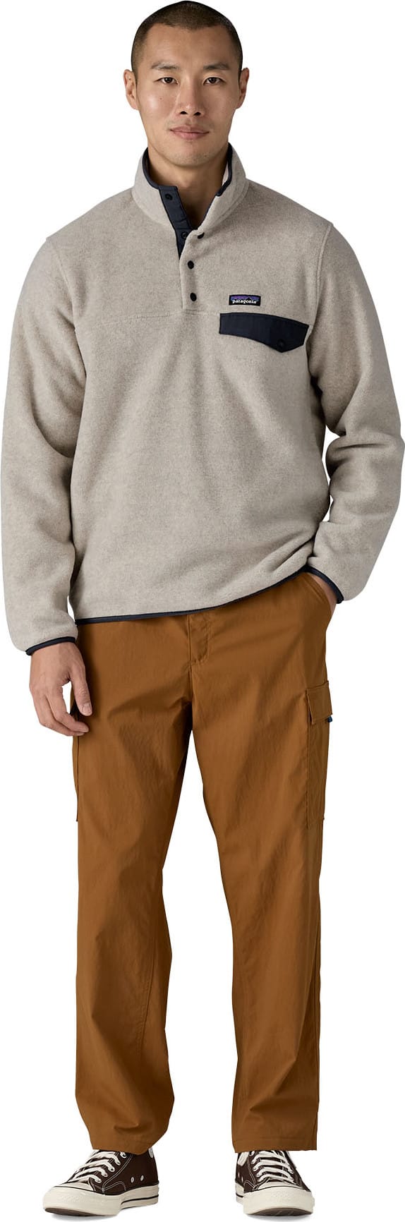 Patagonia Men's Lightweight Synchilla Snap-T Fleece Pullover Oatmeal Heather W/smolder Blue Patagonia Patagonia Men's Lightweight Synchilla Snap-T Fleece Pullover Oatmeal Heather W/smolder Blue Patagonia